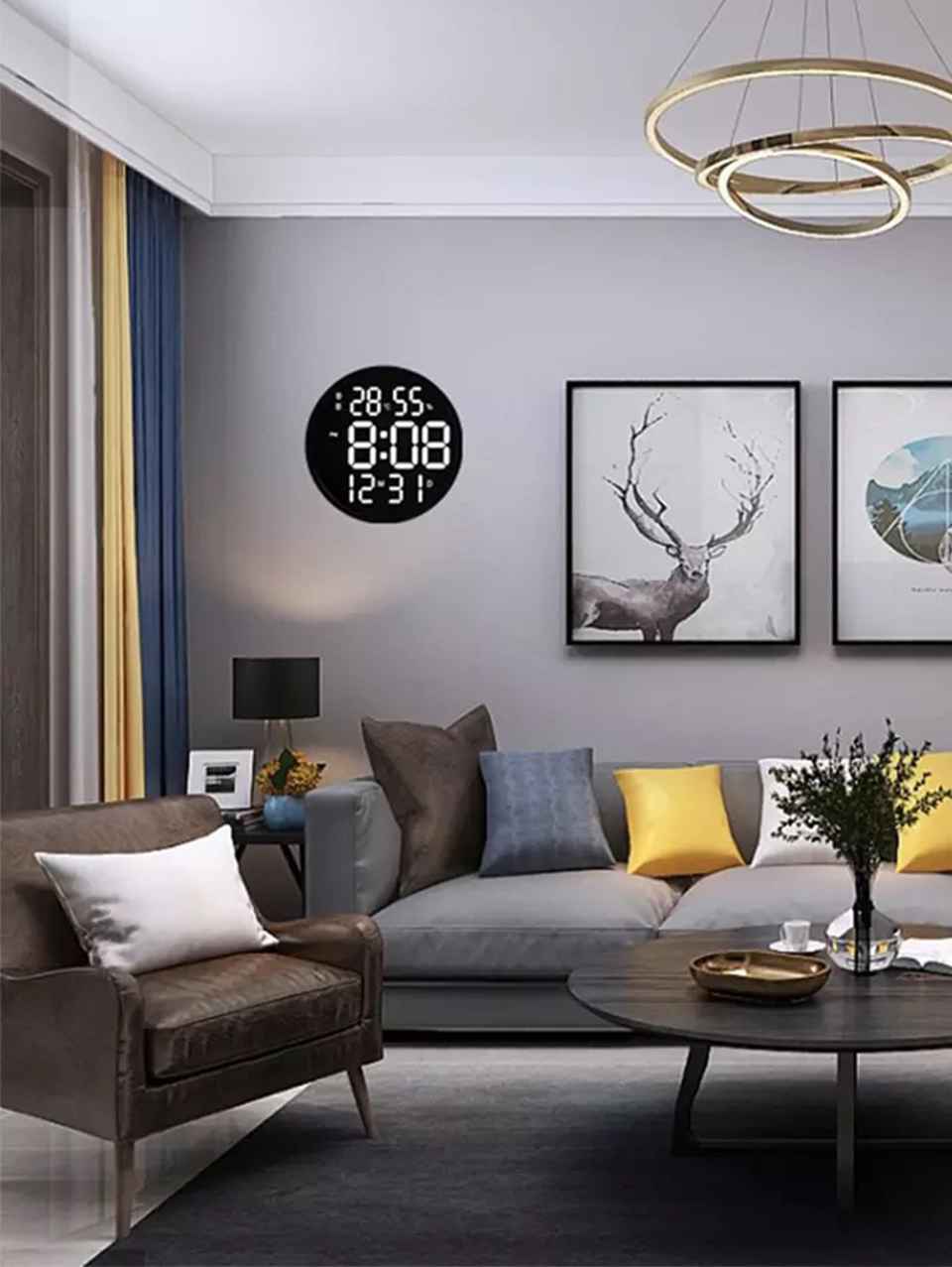 Modern Digital Wall Clock with Temperature &amp; Humidity Display – Large LED Display, Remote Control, Alarm, and Brightness Adjustment