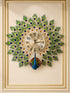Decorative peacock wall clock with peacock feather design on a beige background