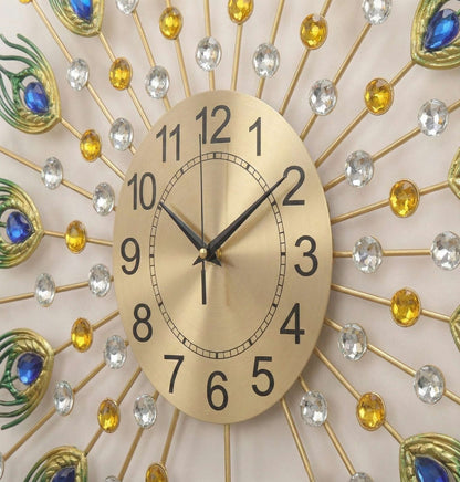 Decorative wall clock with gemstone accents on a neutral background