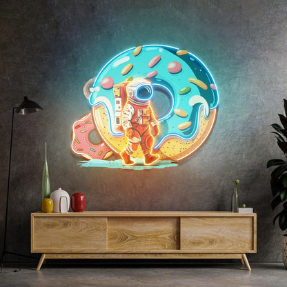 Donut Astronaut Neon Sign - Astronaut Wall Art | Custom Business Logo LED Light |  Coffee Shop Decor | FunkyDecors