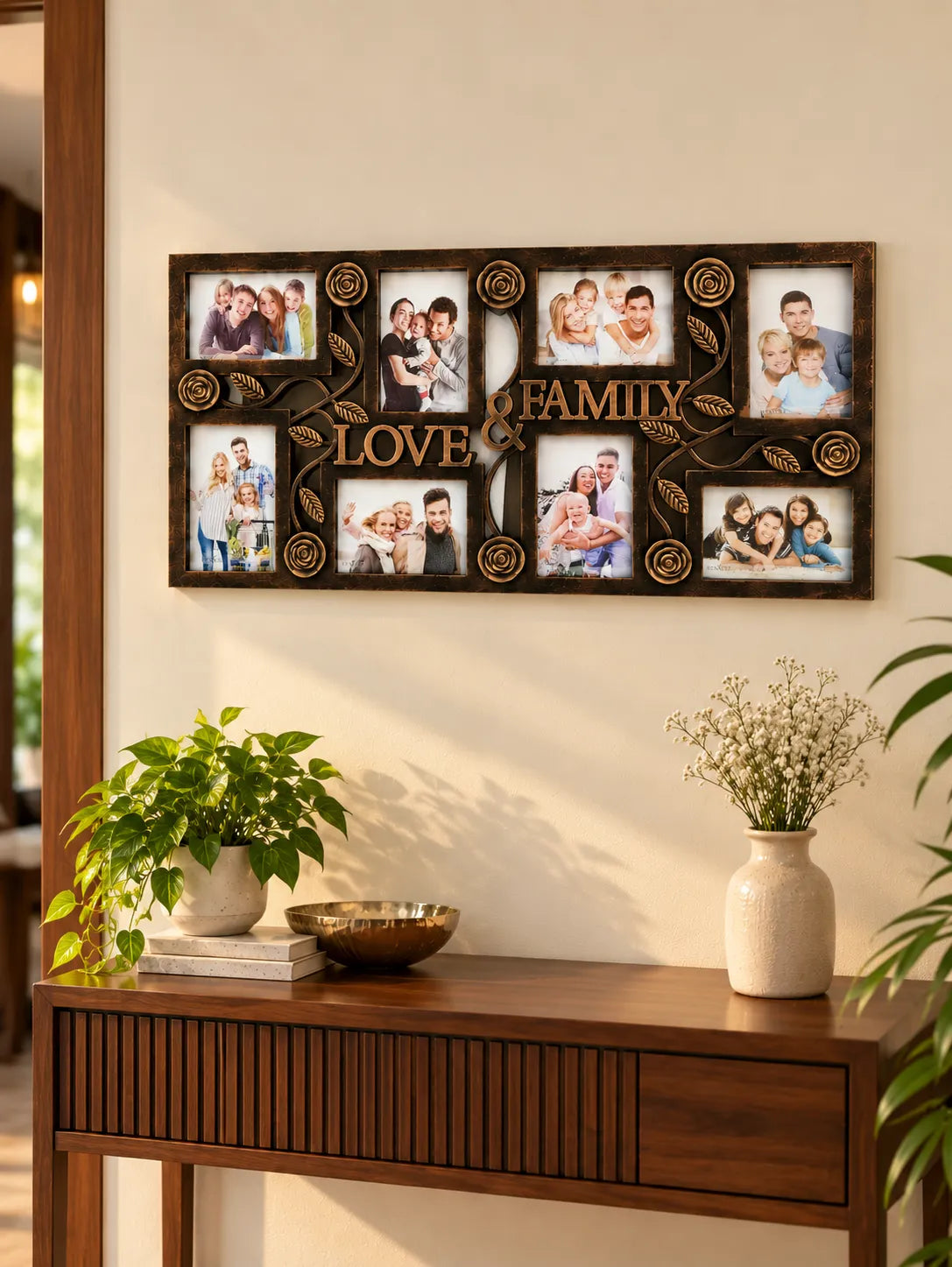 Antique Bronze Love &amp; Family Photo Frame – Multi-Photo Wall Frame | 70 × 34 cm