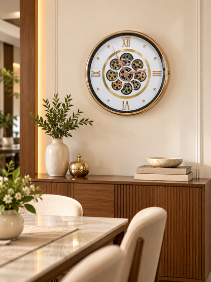 Modern Luxury Skeleton Wall Clock 14 Inch – Silent Quartz Roman Numeral Design