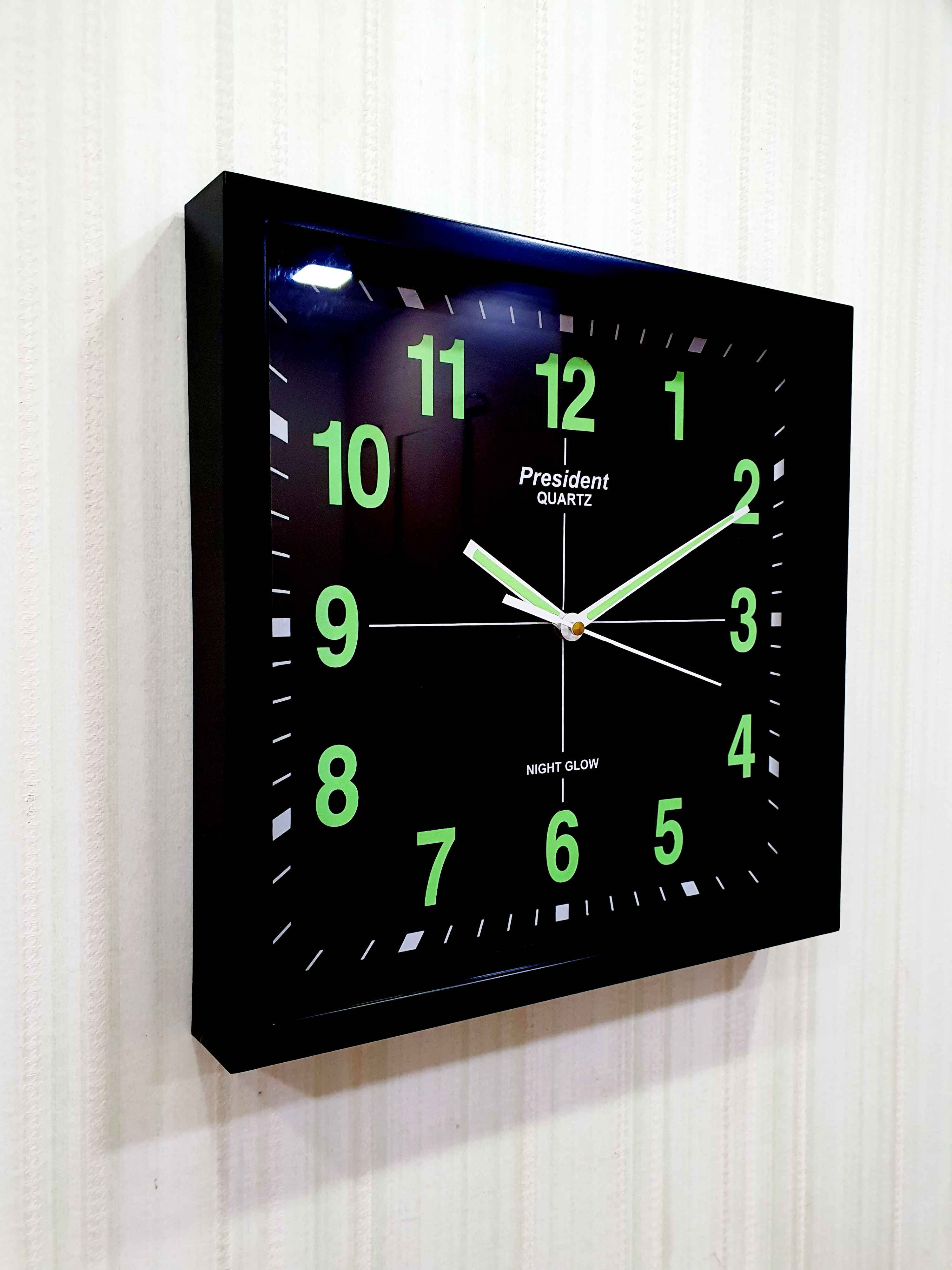 FunkyTradition Classic Design Black Radium Square Wall Clock, Wall Watch, Wall Decor for Home Office Decor and Gifts 31 CM Tall