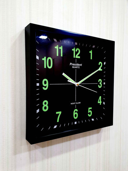 FunkyTradition Classic Design Black Radium Square Wall Clock, Wall Watch, Wall Decor for Home Office Decor and Gifts 31 CM Tall