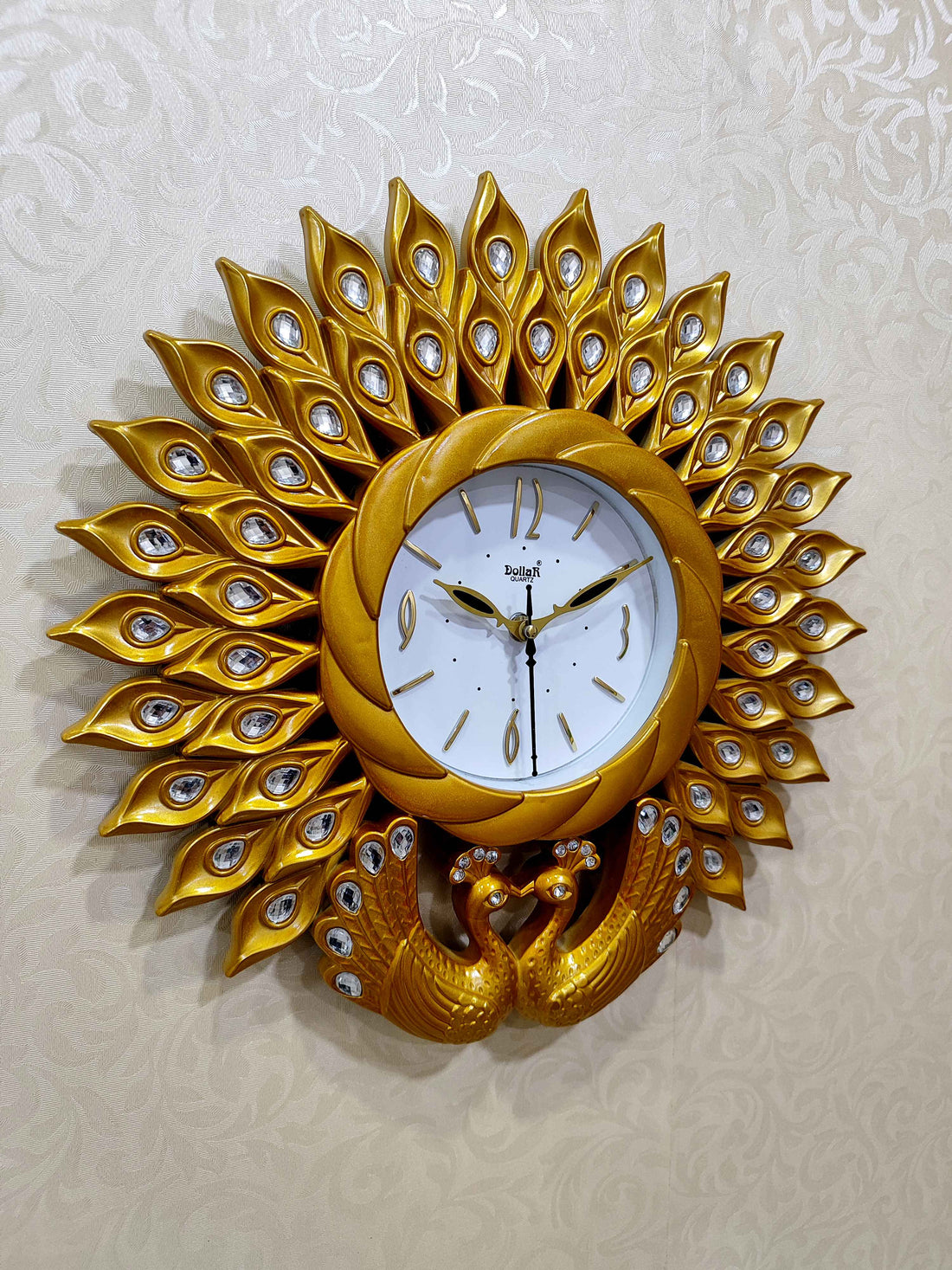 Peacock Wall Clock – Luxury Decorative 3D Designer Clock in Golden &amp; Brown