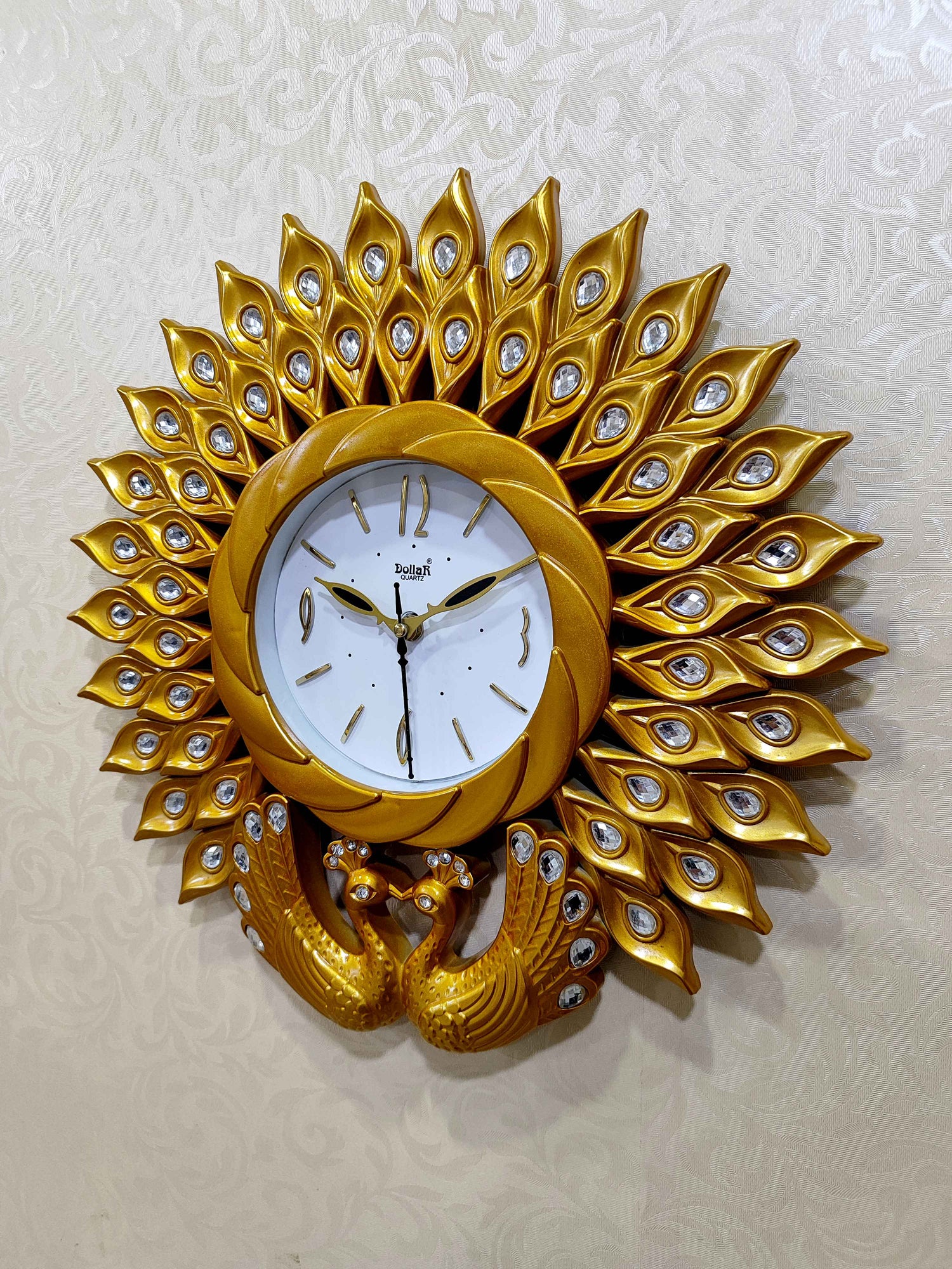 Peacock Wall Clock – Luxury Decorative 3D Designer Clock in Golden &amp; Brown