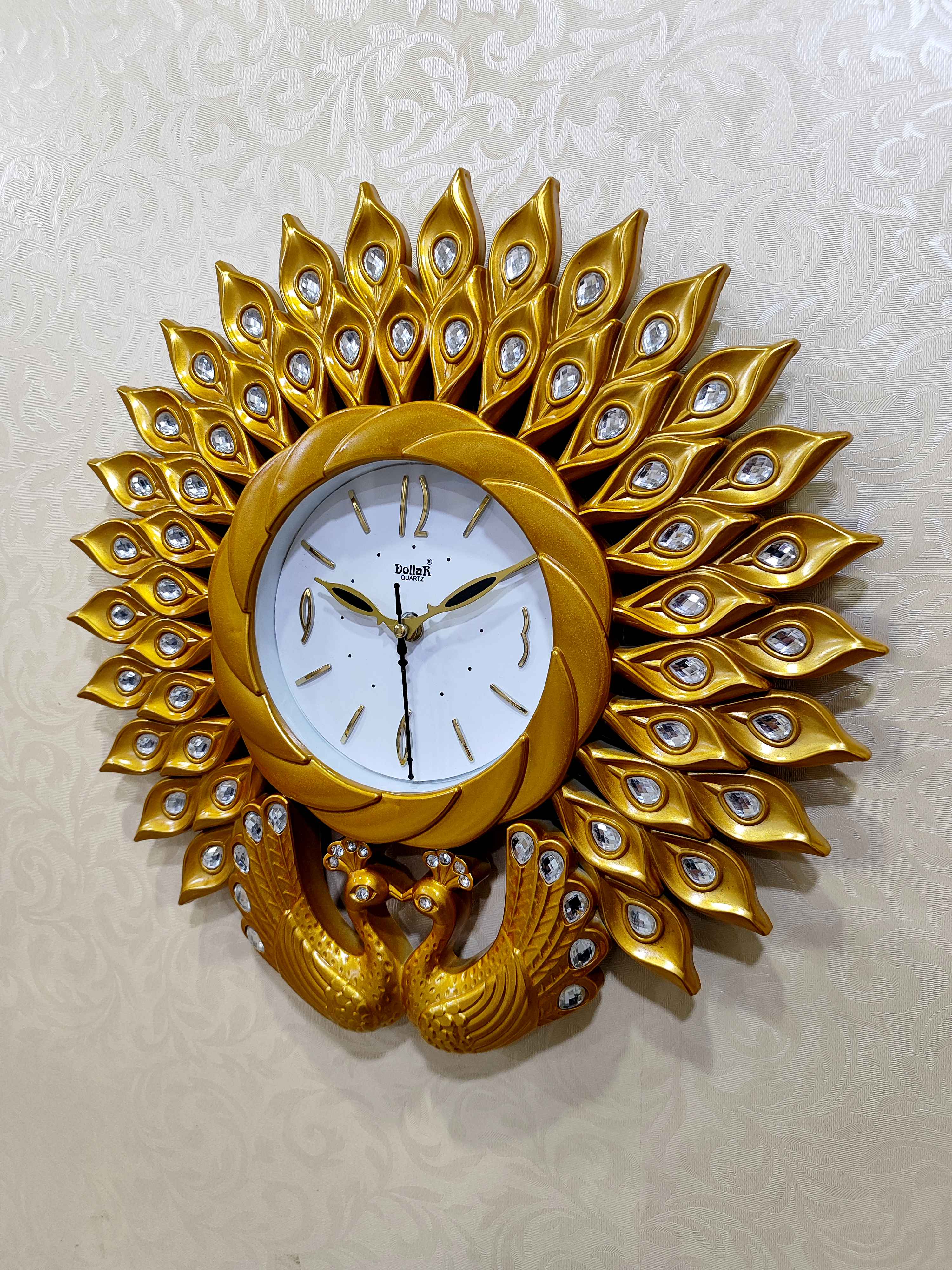 Peacock Wall Clock – Luxury Decorative 3D Designer Clock in Golden &amp; Brown
