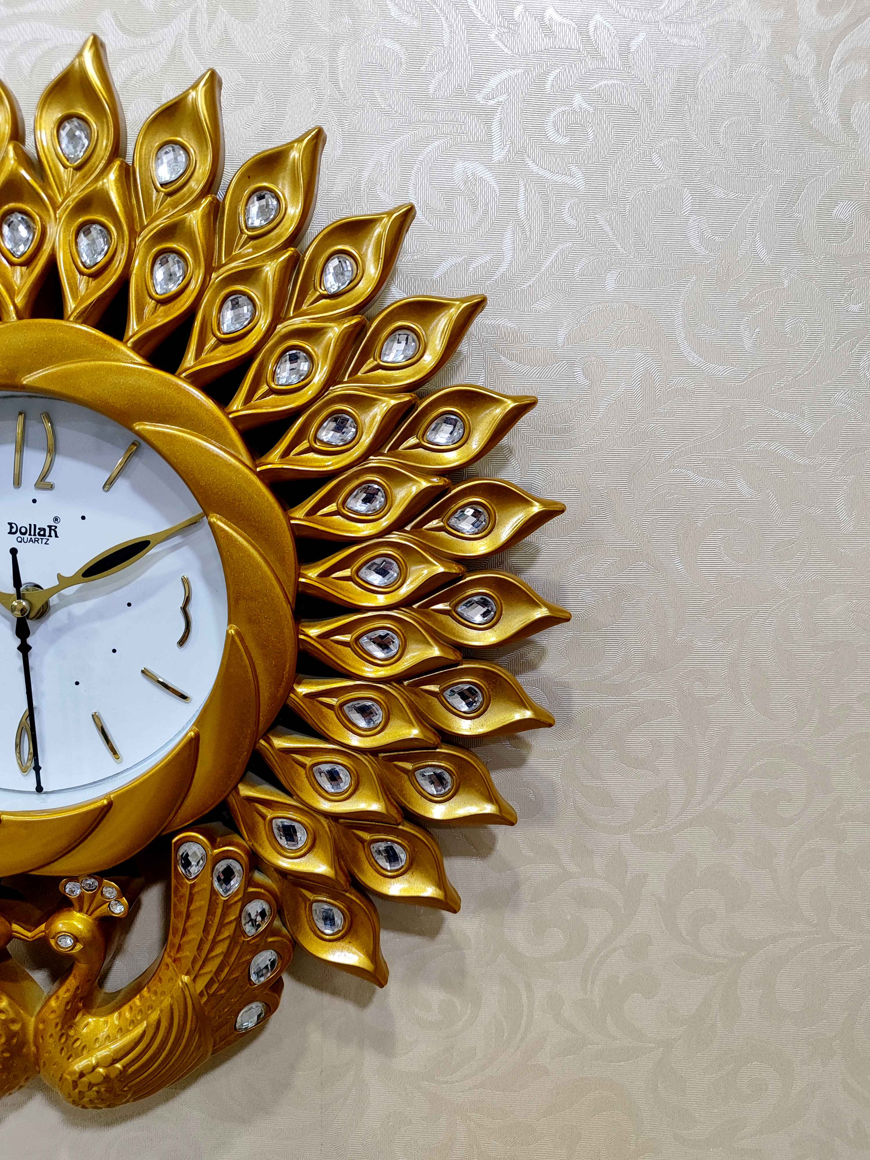Peacock Wall Clock – Luxury Decorative 3D Designer Clock in Golden &amp; Brown