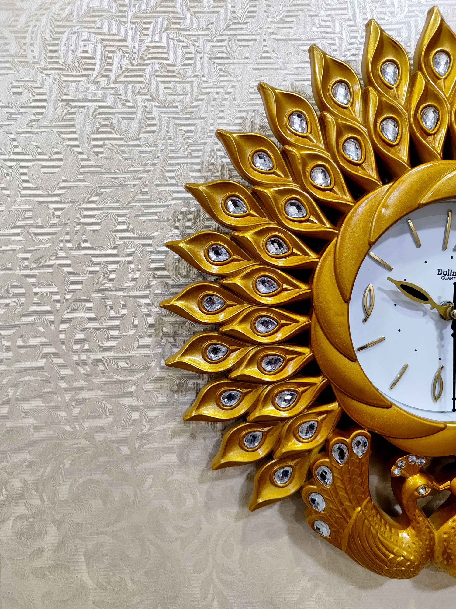 Peacock Wall Clock – Luxury Decorative 3D Designer Clock in Golden &amp; Brown