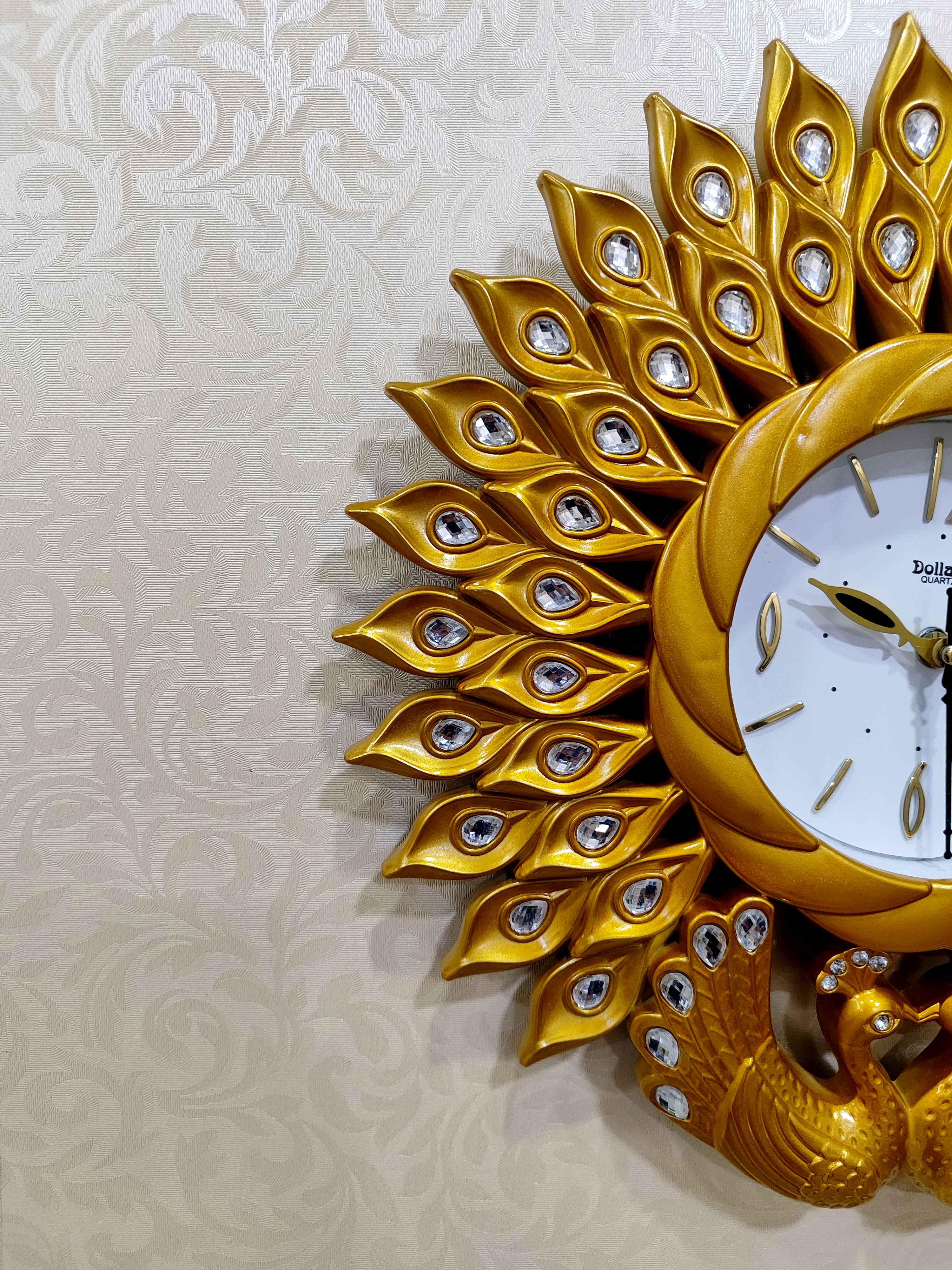 Peacock Wall Clock – Luxury Decorative 3D Designer Clock in Golden &amp; Brown