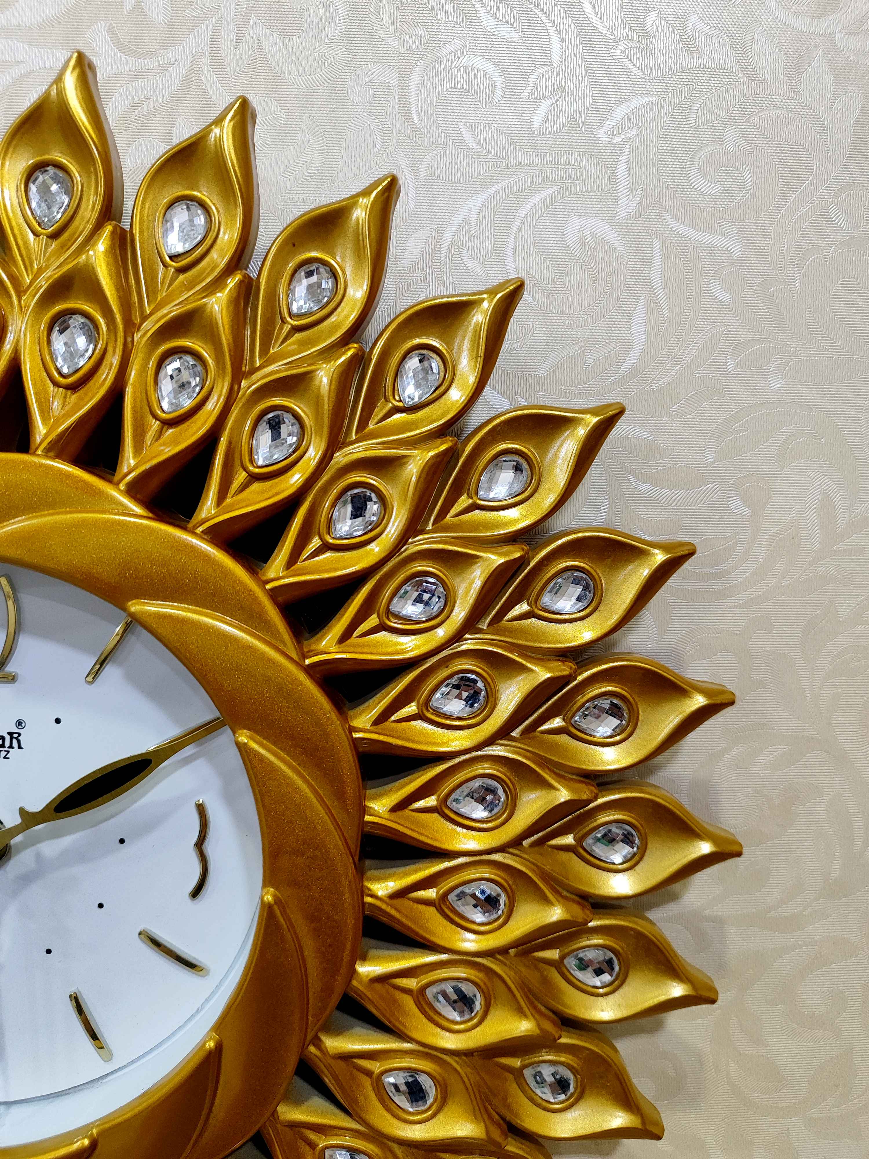 Peacock Wall Clock – Luxury Decorative 3D Designer Clock in Golden &amp; Brown