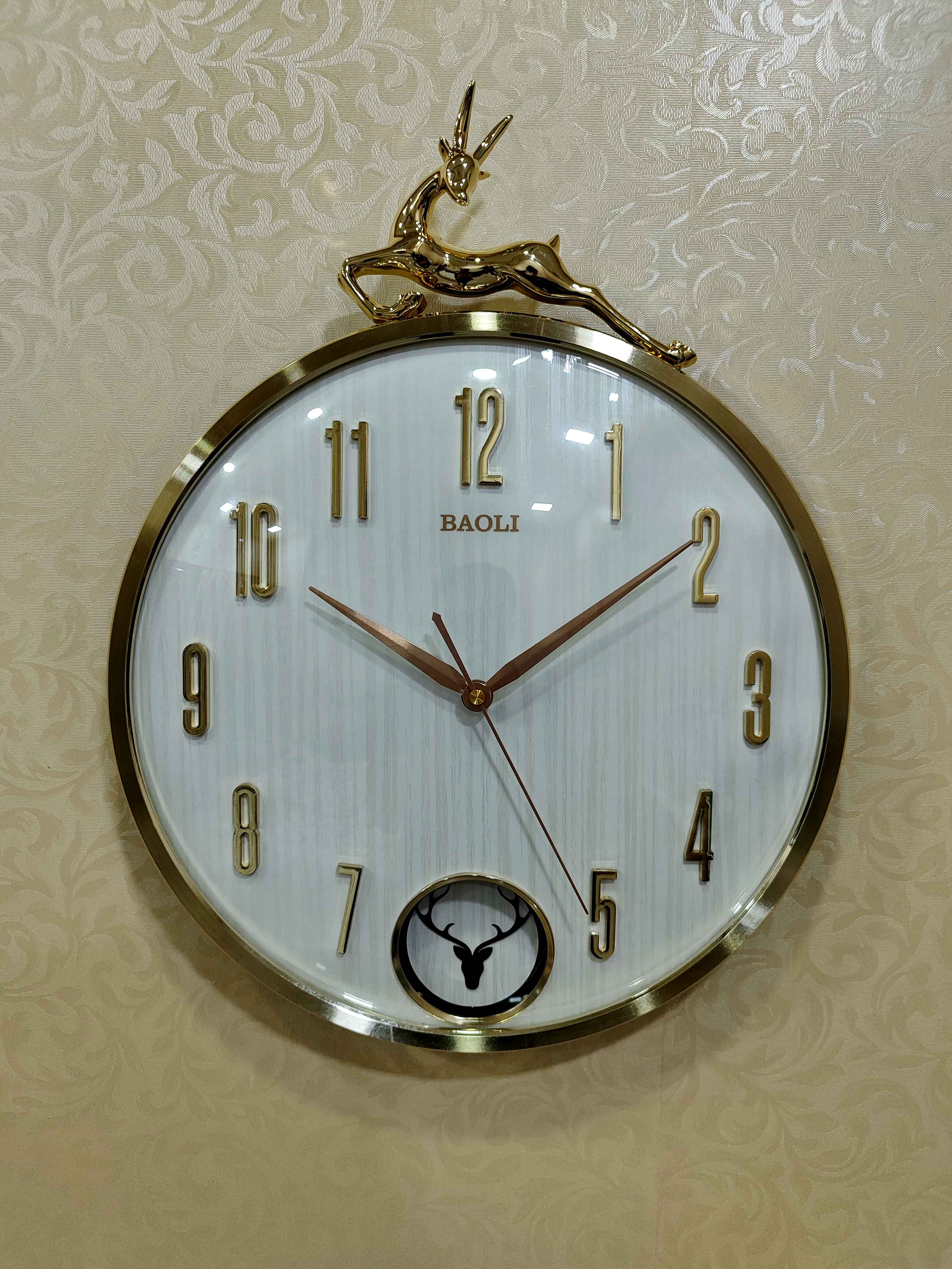 Luxury Deer Wall Clock with Pendulum – 14"x18" Antique Gold Finish