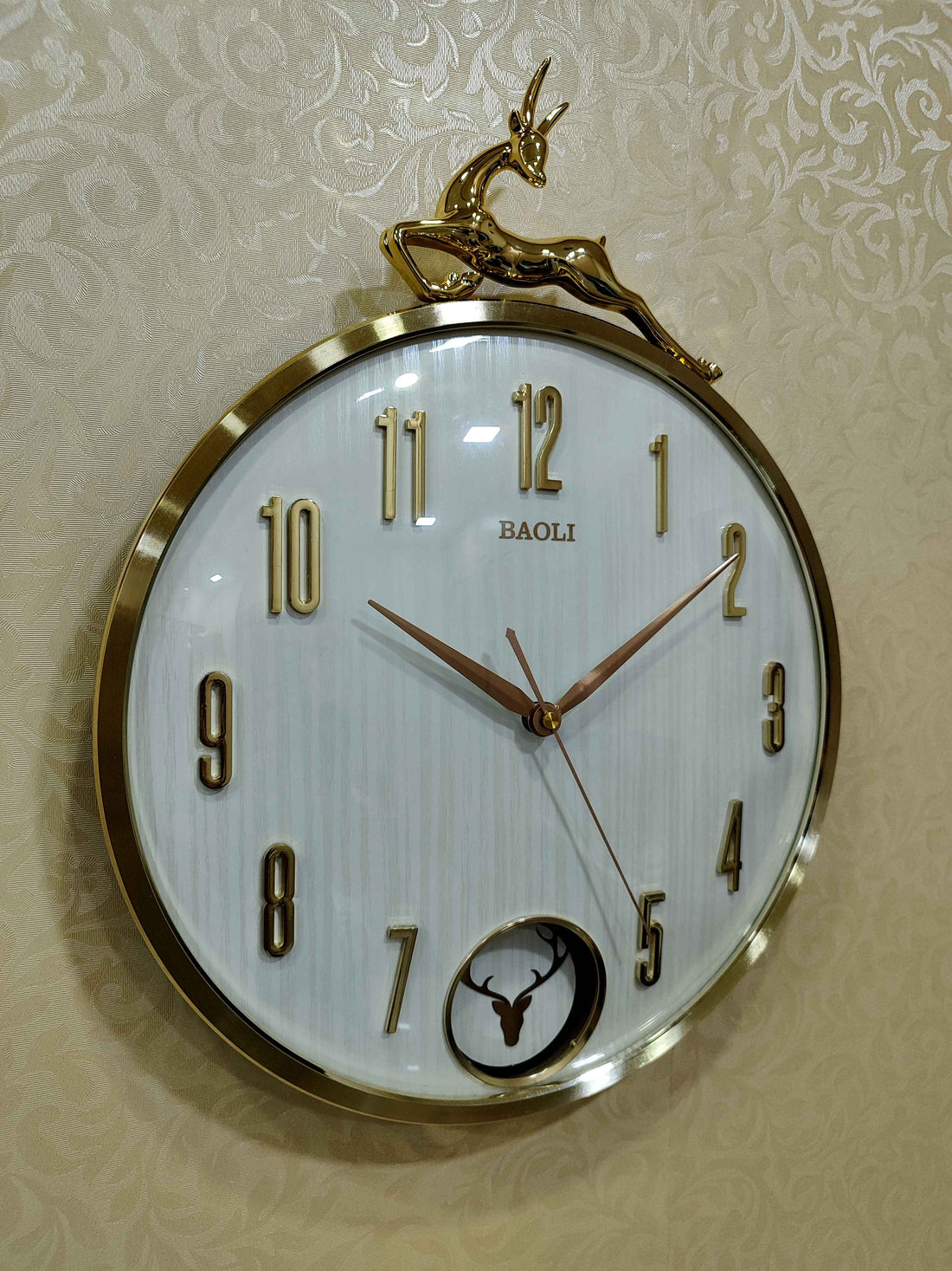 Luxury Deer Wall Clock with Pendulum – 14"x18" Antique Gold Finish