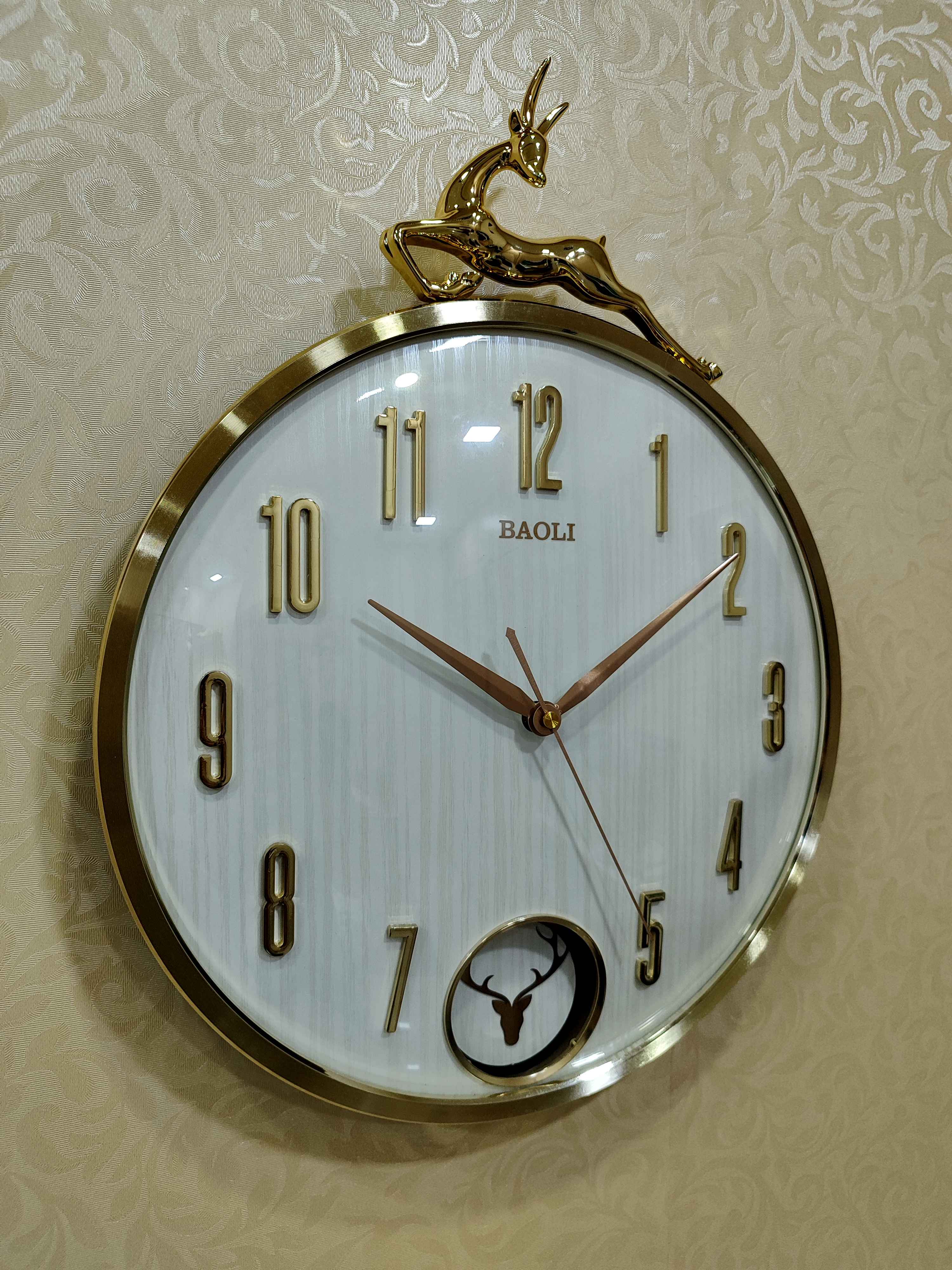 Luxury Deer Wall Clock with Pendulum – 14"x18" Antique Gold Finish