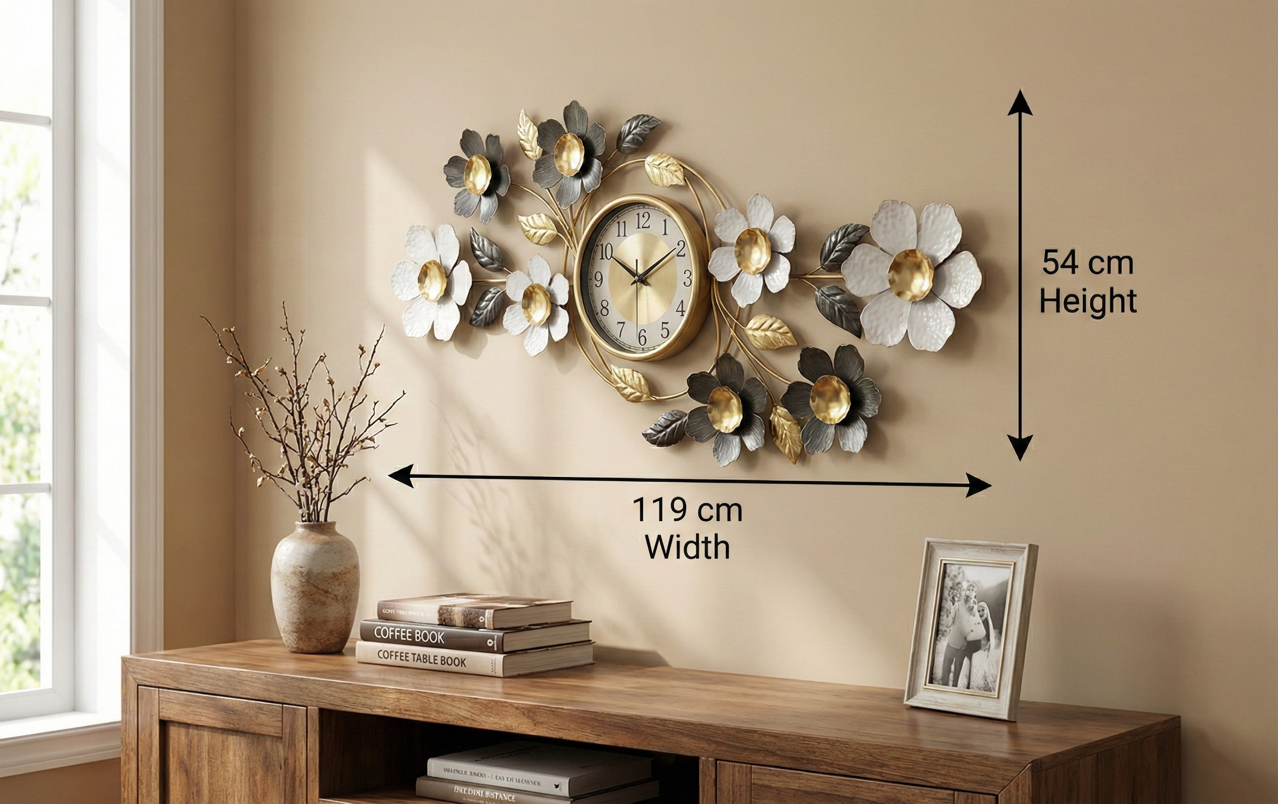 FunkyDecors 3D flower wall clock 119x54cm