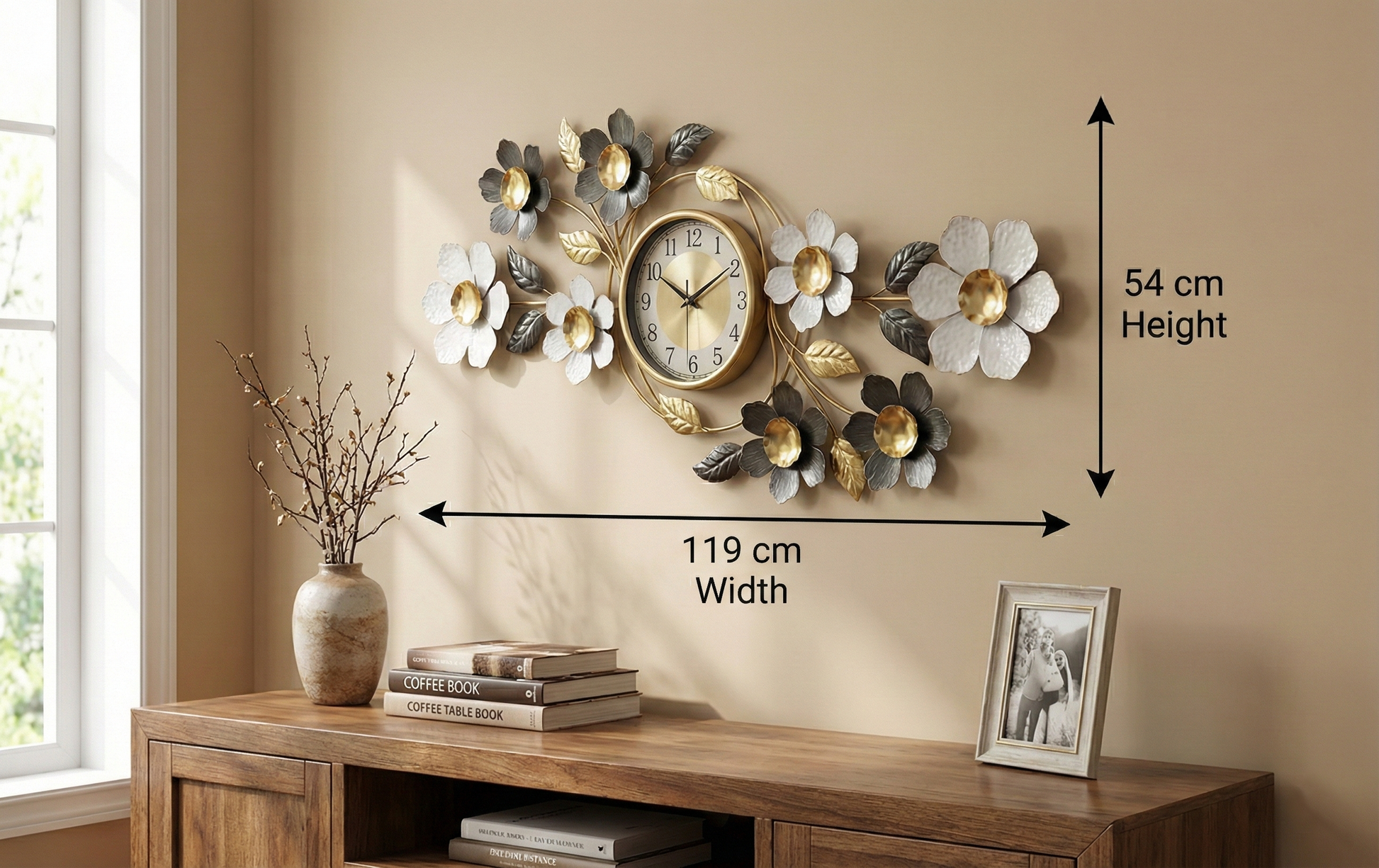 FunkyDecors 3D flower wall clock 119x54cm