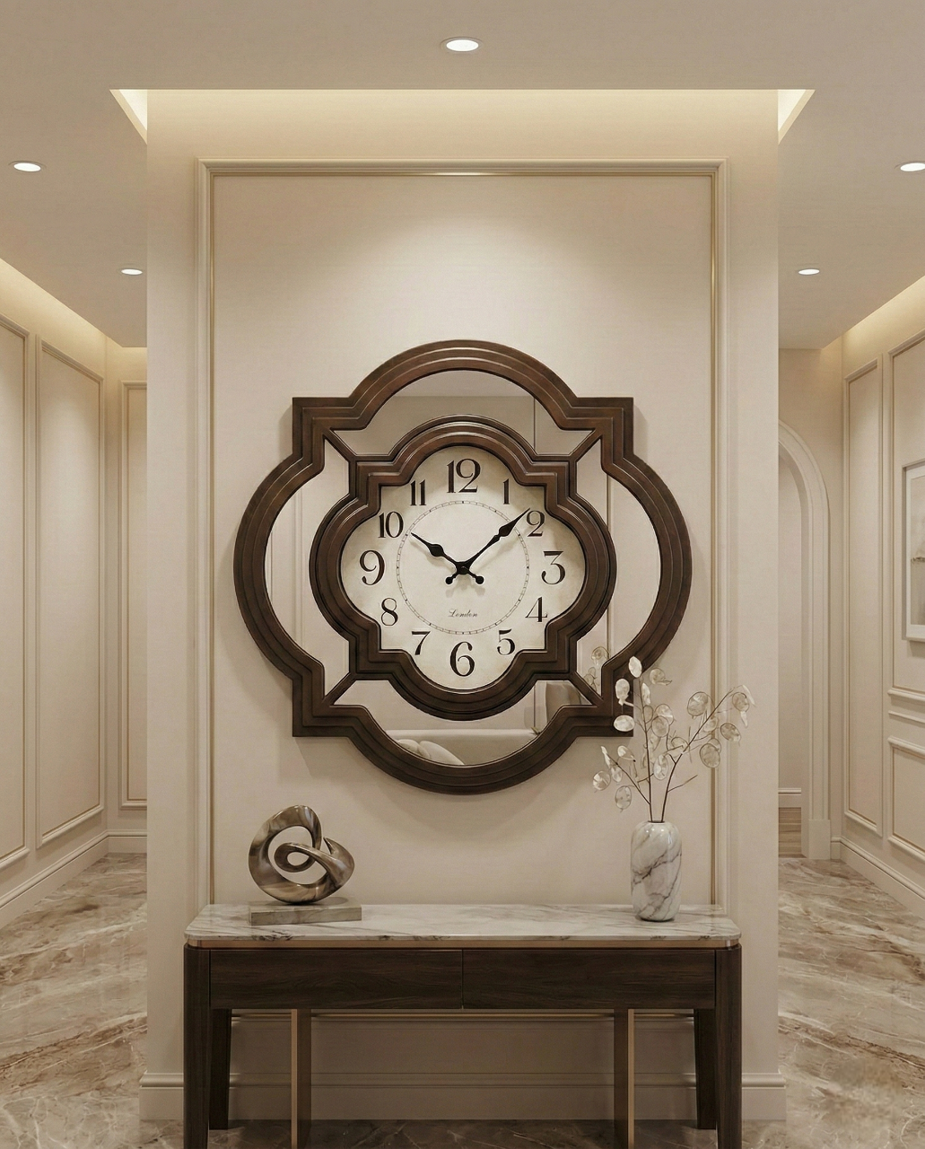 Geometric Layered Wall Clock 24 Inch Decorative Silent Quartz Wall Clock with Mirror Panels