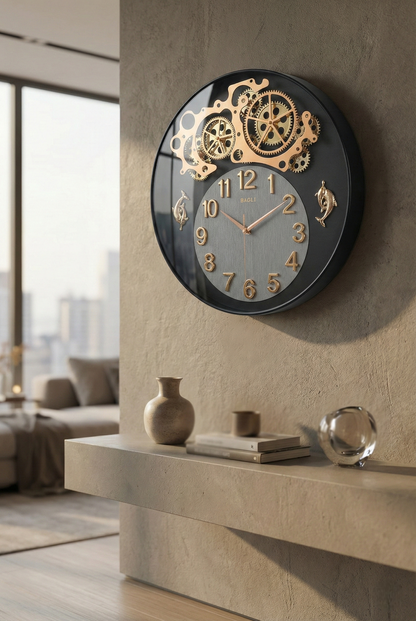 Luxury Skeleton Gear Wall Clock 16 Inch – Silent Quartz Designer Clock