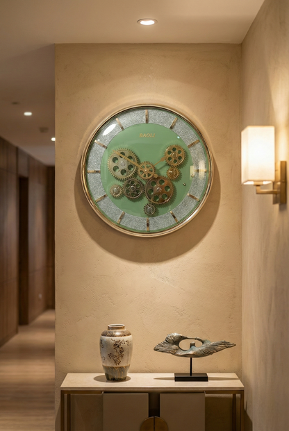 Luxury Gear Design Wall Clock with Gold Frame | Silent Quartz | Modern Designer Wall Clock
