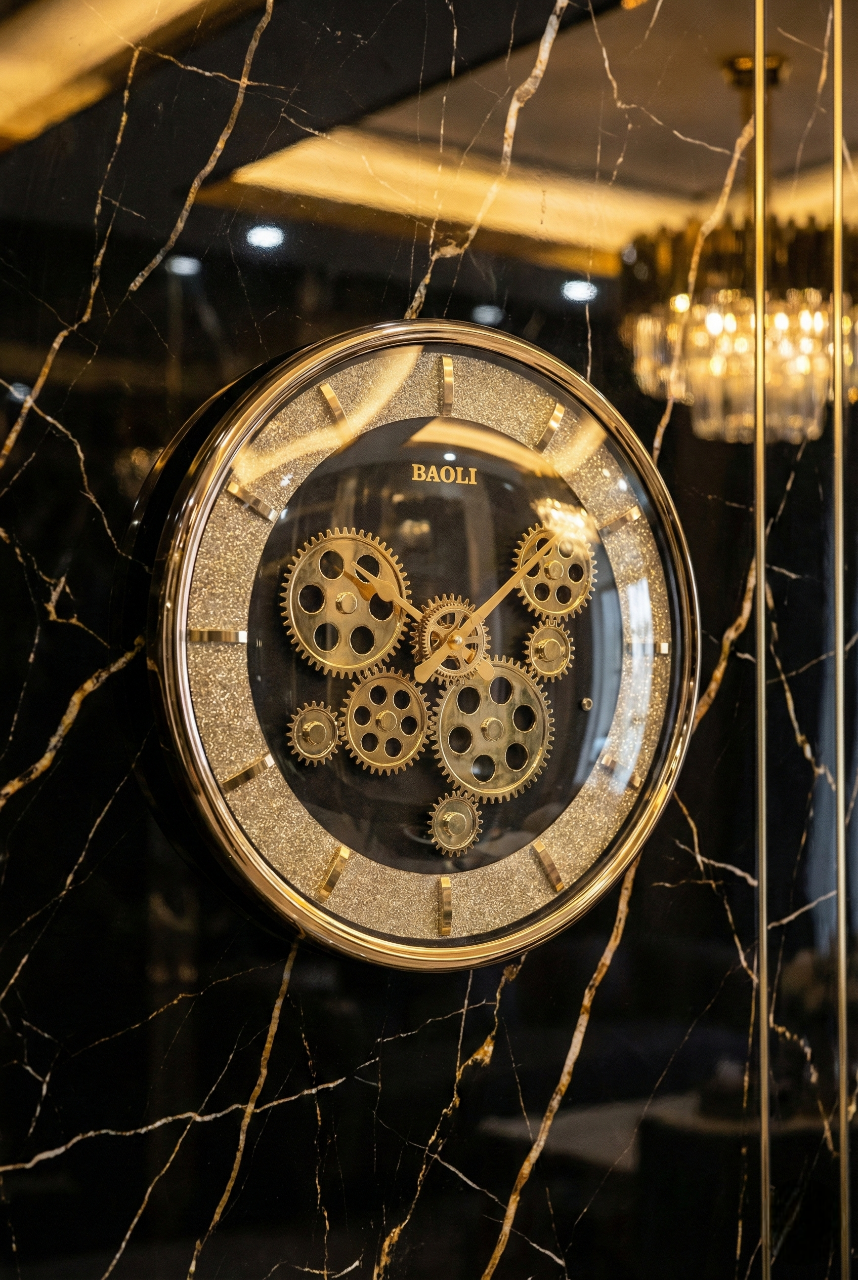 Luxury Gear Design Wall Clock with Gold Frame | Silent Quartz | Modern Designer Wall Clock