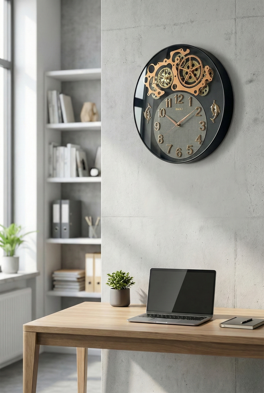 Luxury Skeleton Gear Wall Clock 16 Inch – Silent Quartz Designer Clock