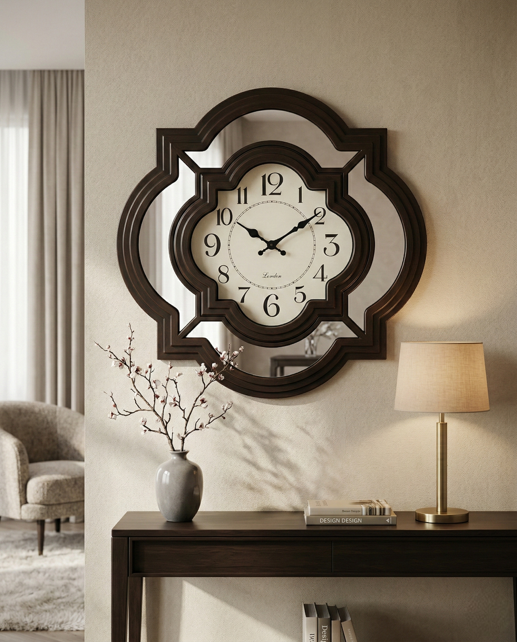 Geometric Layered Wall Clock 24 Inch Decorative Silent Quartz Wall Clock with Mirror Panels