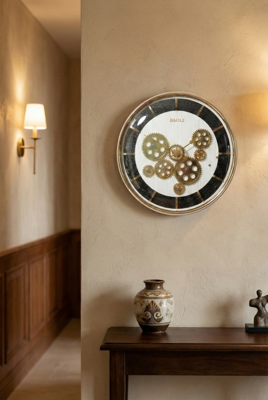 Luxury Gear Design Wall Clock with Gold Frame | Silent Quartz | Modern Designer Wall Clock