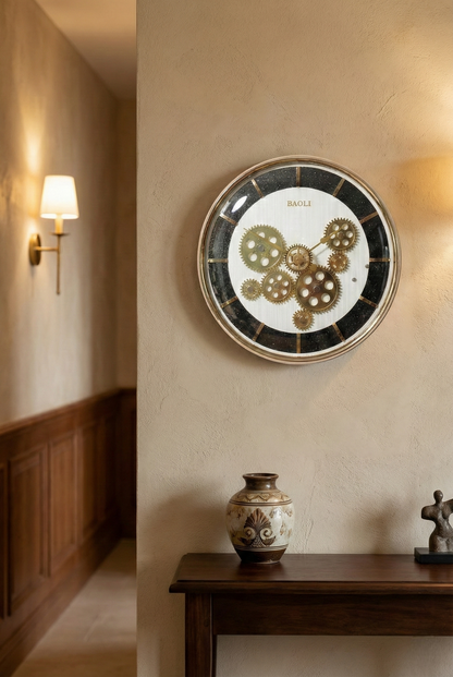 Luxury Gear Design Wall Clock with Gold Frame | Silent Quartz | Modern Designer Wall Clock