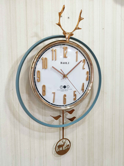 FunkyTradition Rose Gold White Reindeer Pendulum Wall Clock Wall Clock, Wall Decor for Home Office and Gifts 65 CM Tall