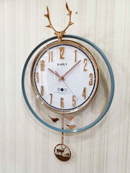 FunkyTradition Rose Gold White Reindeer Pendulum Wall Clock Wall Clock, Wall Decor for Home Office and Gifts 65 CM Tall