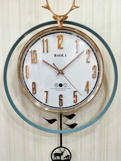 FunkyTradition Rose Gold White Reindeer Pendulum Wall Clock Wall Clock, Wall Decor for Home Office and Gifts 65 CM Tall