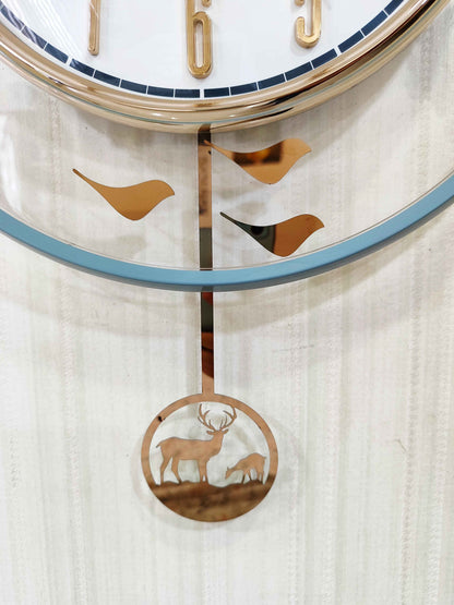 FunkyTradition Rose Gold White Reindeer Pendulum Wall Clock Wall Clock, Wall Decor for Home Office and Gifts 65 CM Tall
