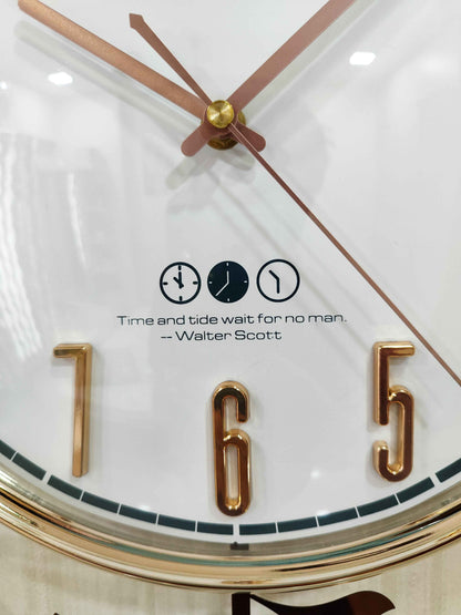 FunkyTradition Rose Gold White Reindeer Pendulum Wall Clock Wall Clock, Wall Decor for Home Office and Gifts 65 CM Tall