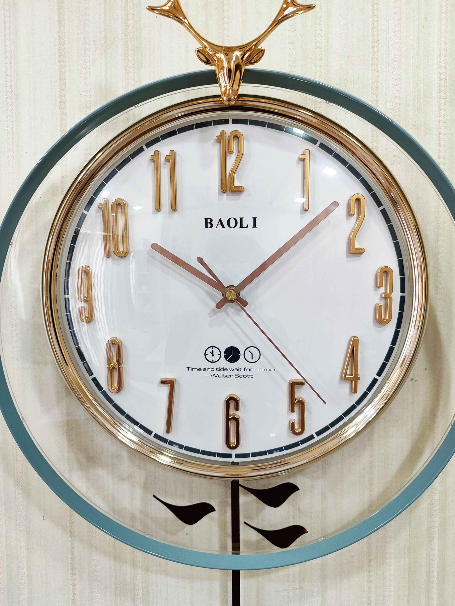 FunkyTradition Rose Gold White Reindeer Pendulum Wall Clock Wall Clock, Wall Decor for Home Office and Gifts 65 CM Tall