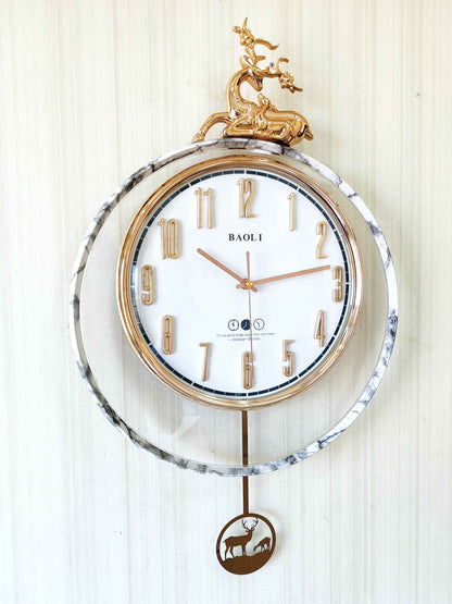 FunkyTradition Rose Gold White Reindeer Pendulum Wall Clock Wall Clock, Wall Decor for Home Office and Gifts 65 CM Tall