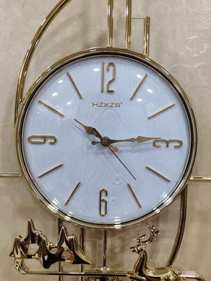 Luxury Gold Wall Clock with Reindeer Design – Silent Fiber Clock for Modern & Elegant Home Décor