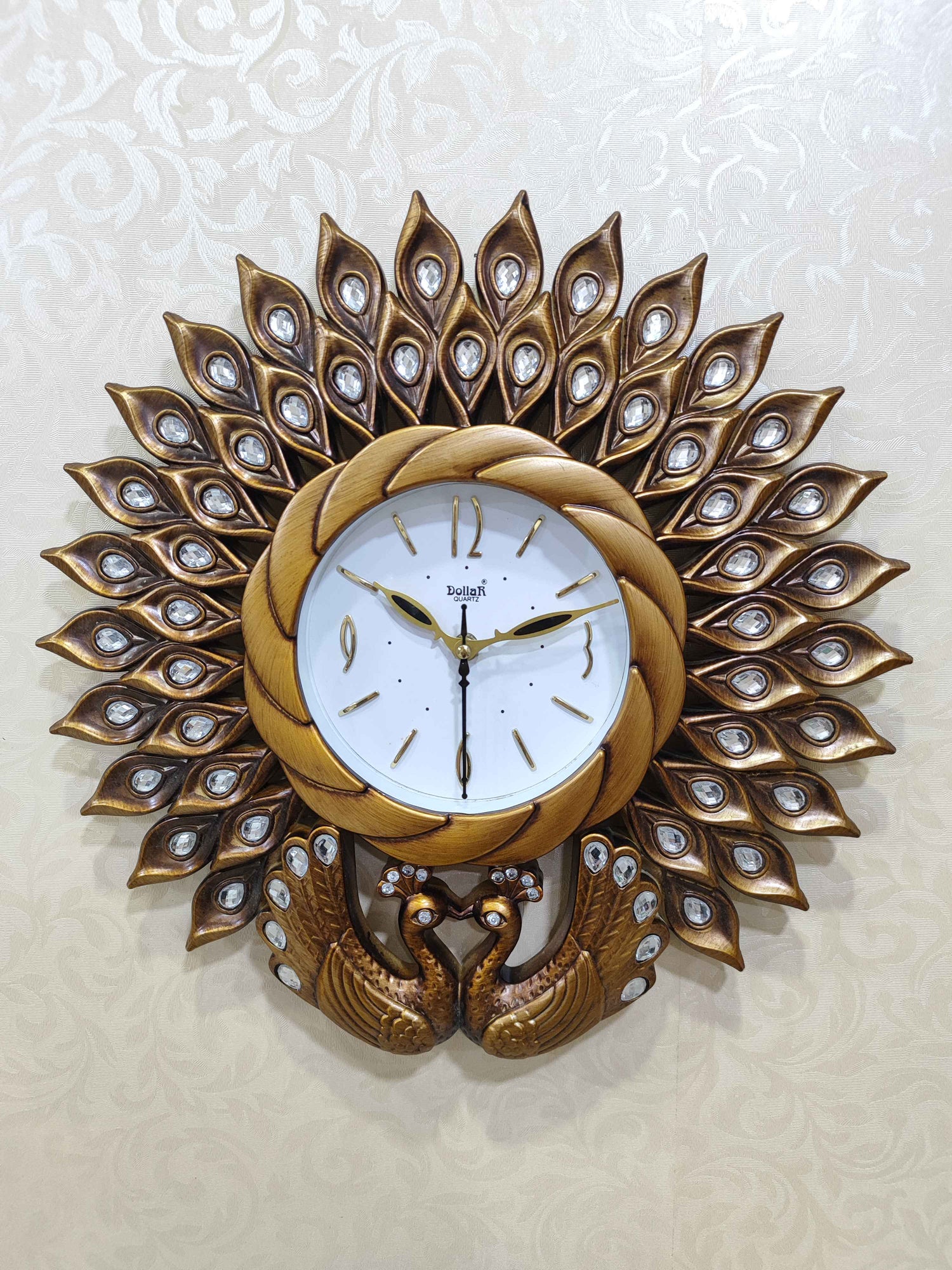 Peacock Wall Clock – Luxury Decorative 3D Designer Clock in Golden &amp; Brown