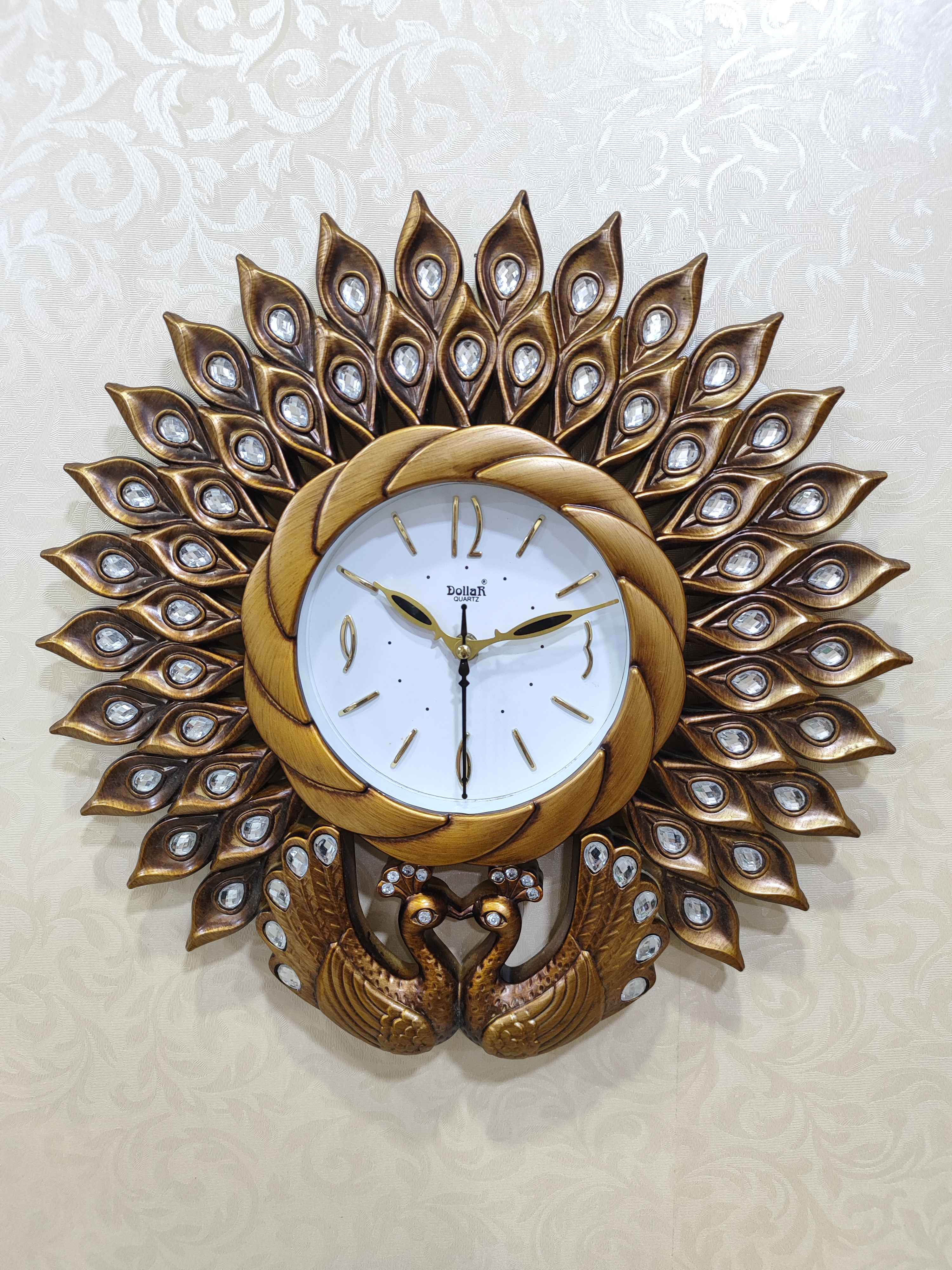 Peacock Wall Clock – Luxury Decorative 3D Designer Clock in Golden &amp; Brown