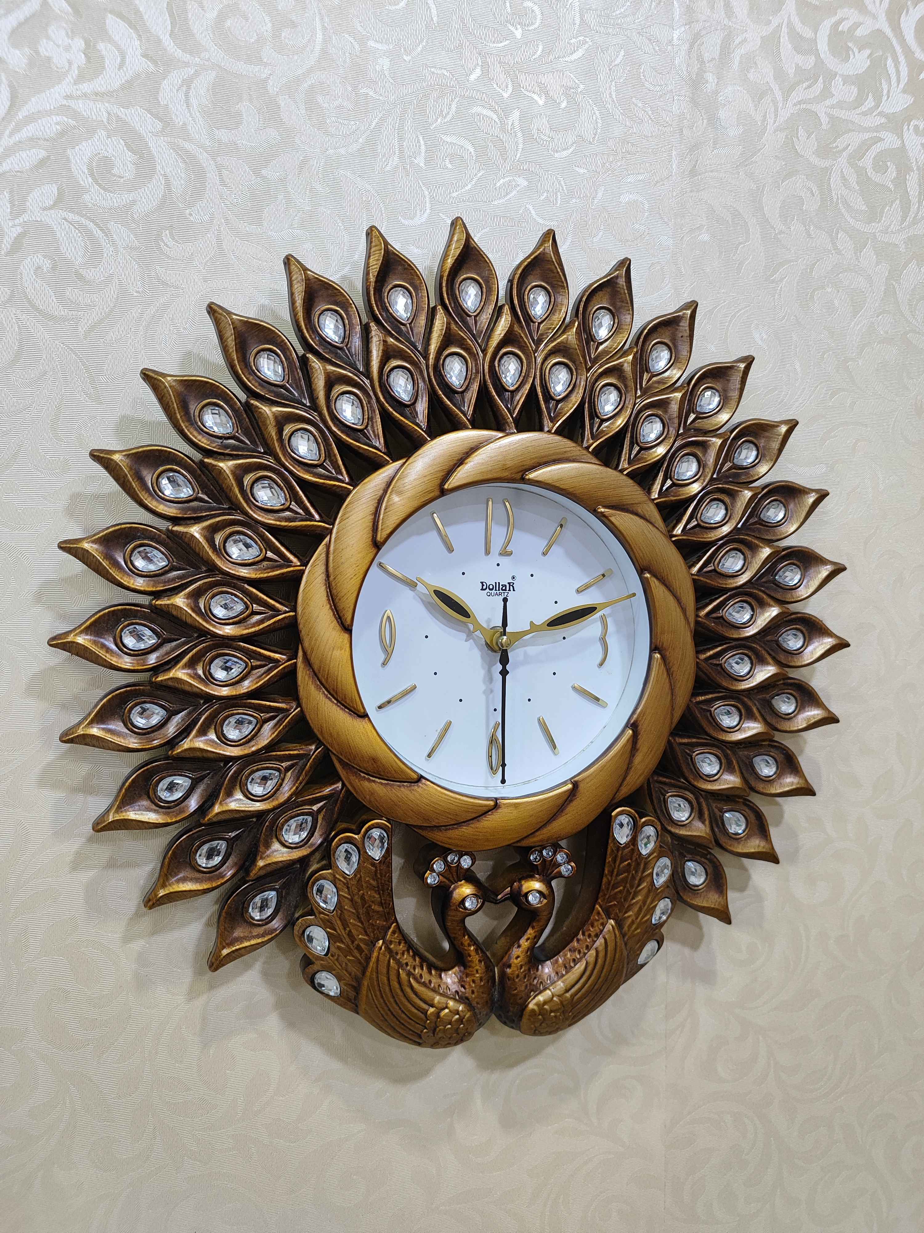 Peacock Wall Clock – Luxury Decorative 3D Designer Clock in Golden &amp; Brown