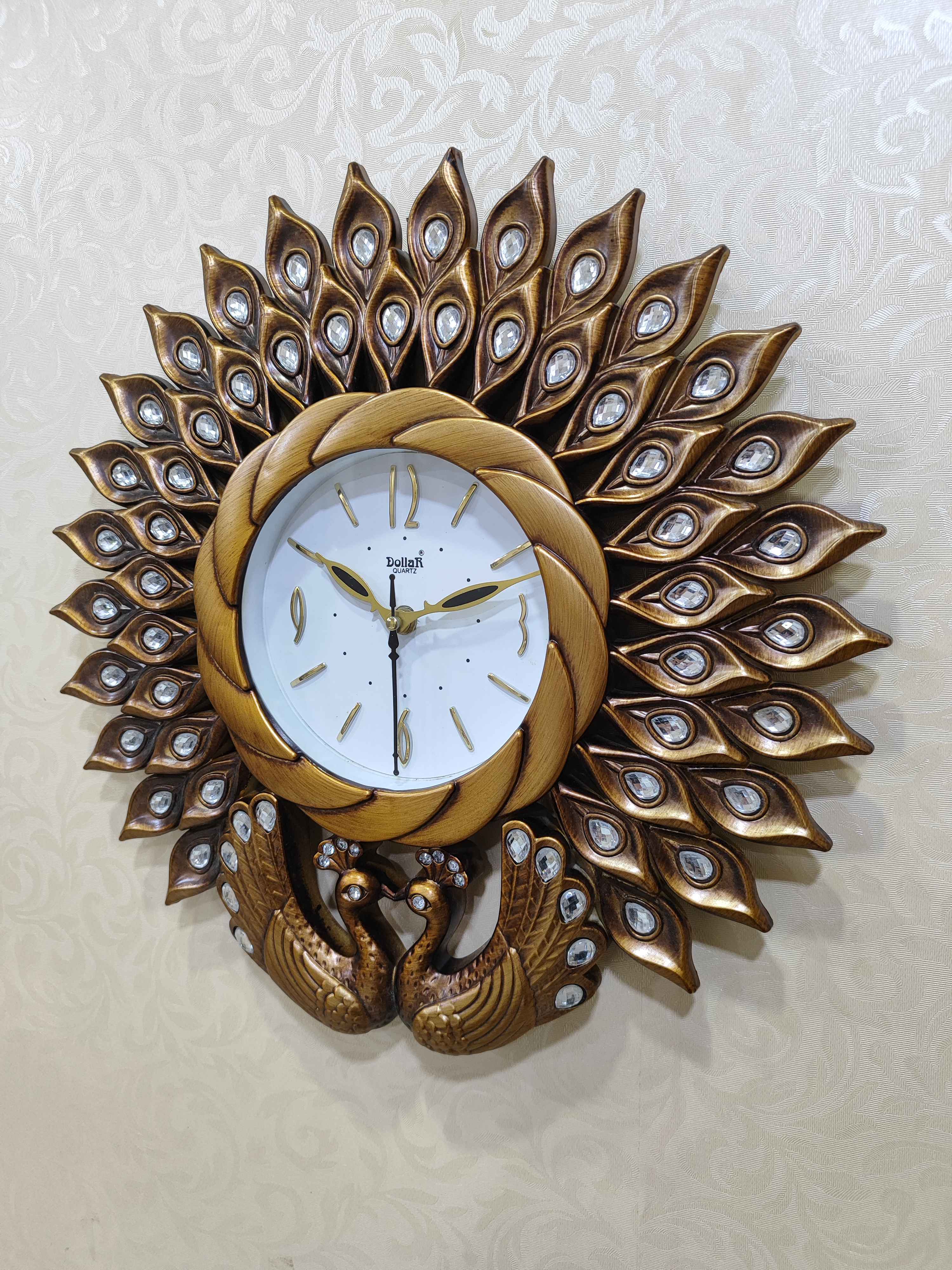 Peacock Wall Clock – Luxury Decorative 3D Designer Clock in Golden &amp; Brown
