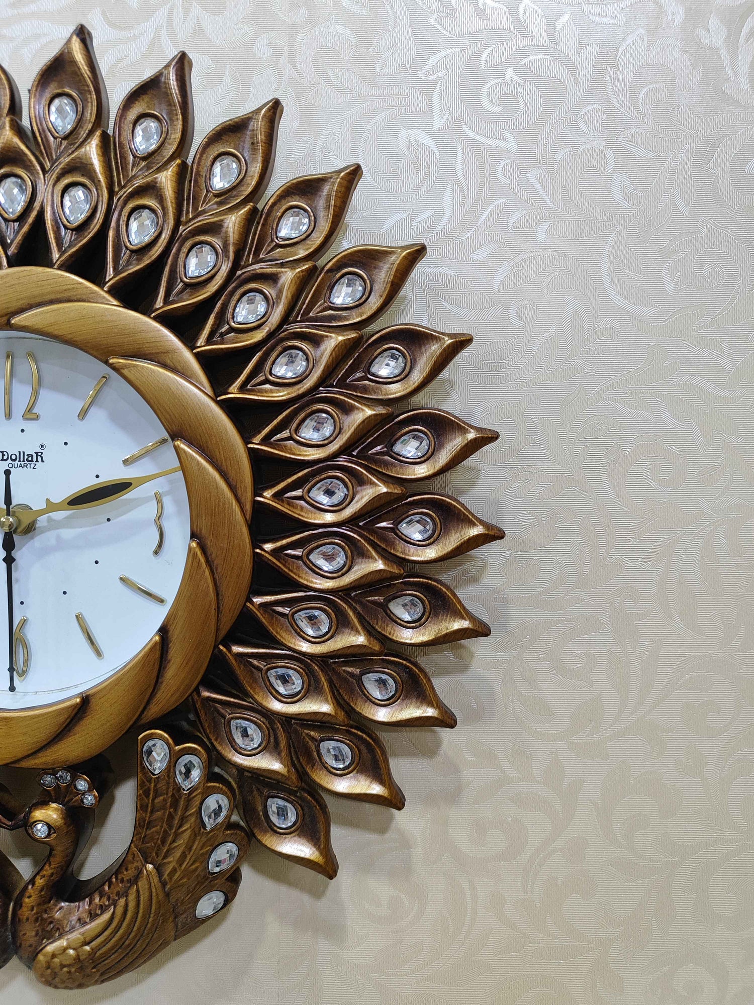 Peacock Wall Clock – Luxury Decorative 3D Designer Clock in Golden &amp; Brown