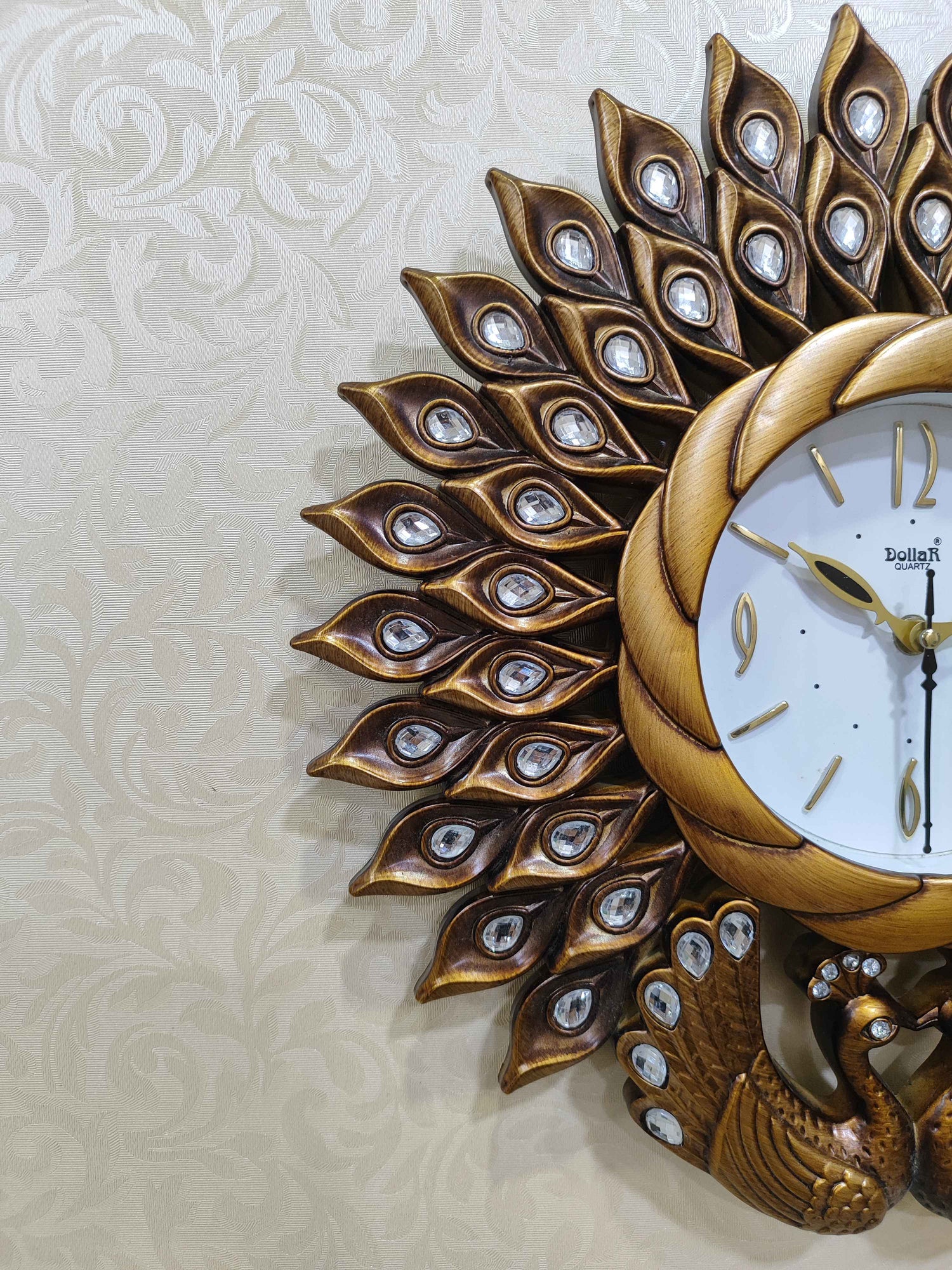 Peacock Wall Clock – Luxury Decorative 3D Designer Clock in Golden &amp; Brown