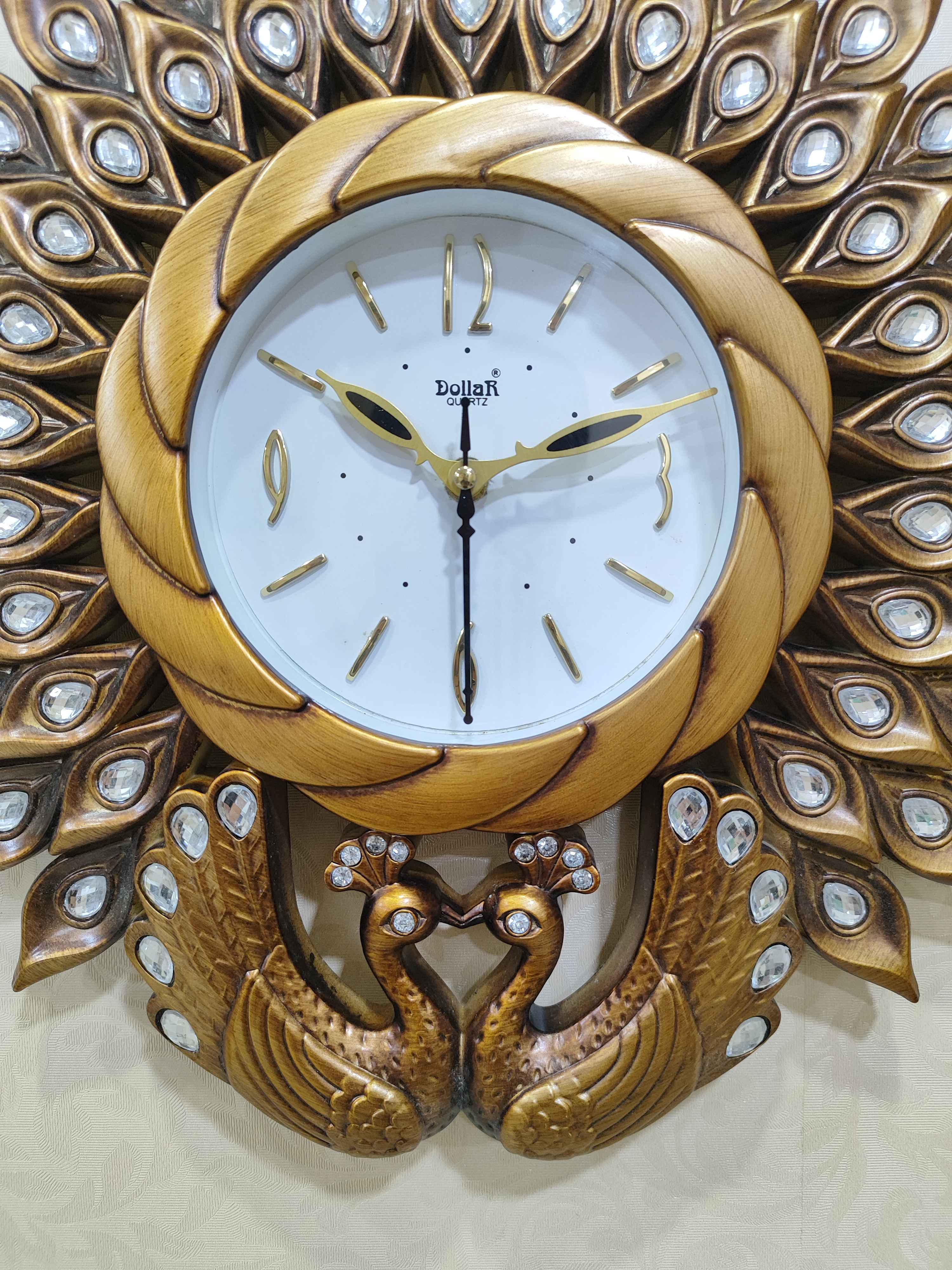 Peacock Wall Clock – Luxury Decorative 3D Designer Clock in Golden &amp; Brown