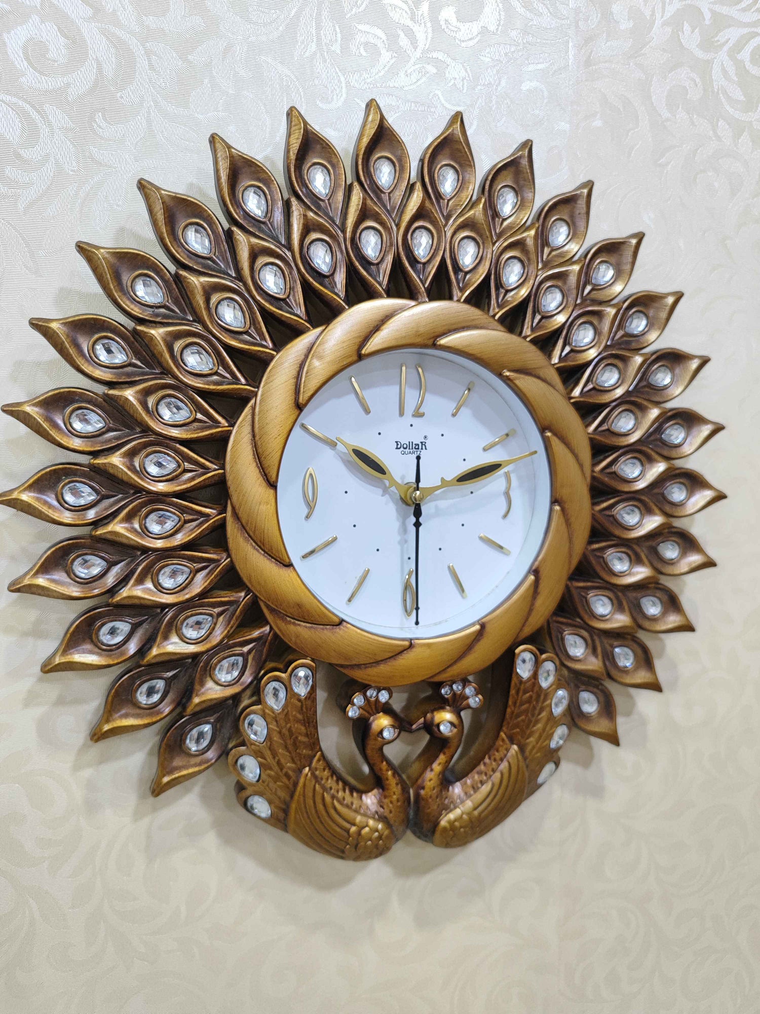 Peacock Wall Clock – Luxury Decorative 3D Designer Clock in Golden &amp; Brown