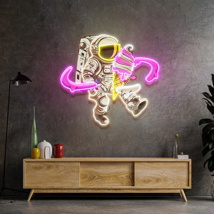 Ice Cream Astronaut Neon Sign - Astronaut Wall Art | Custom Business Logo LED Light |  Coffee Shop Decor | FunkyDecors