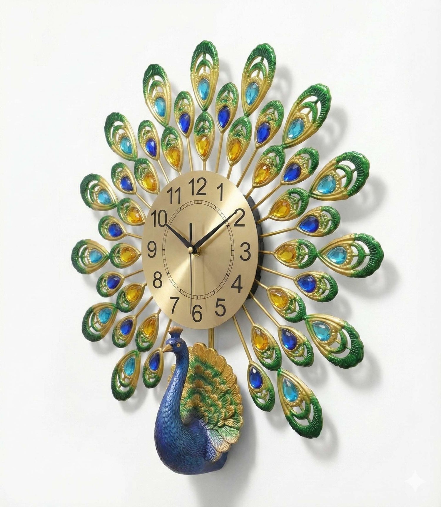 Royal Peacock Crystal Wall Clock – Large 3D Metal Art Decor for Living Room &amp; Bedroom (55cm x 55cm)
