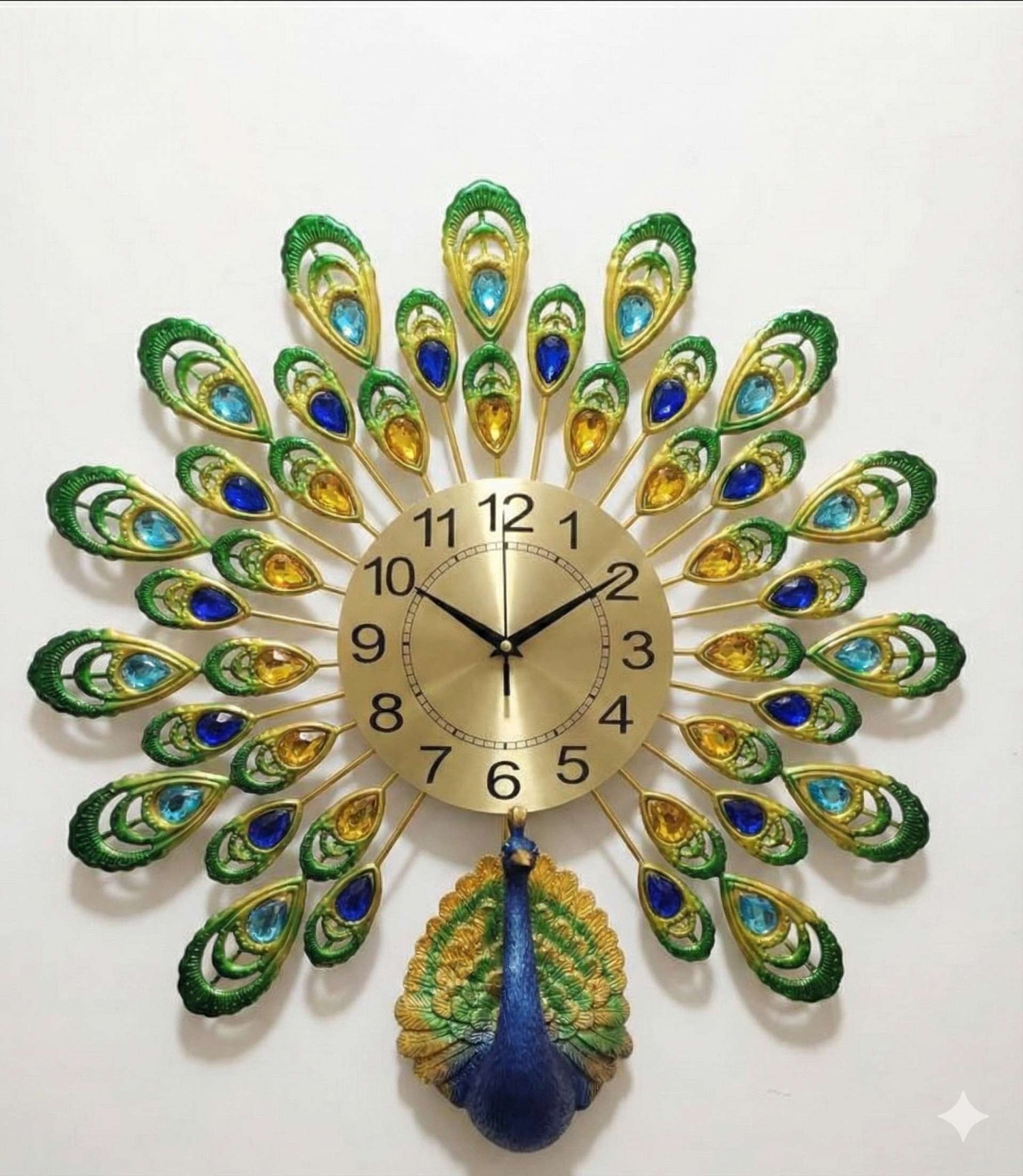 Royal Peacock Crystal Wall Clock – Large 3D Metal Art Decor for Living Room &amp; Bedroom (55cm x 55cm)