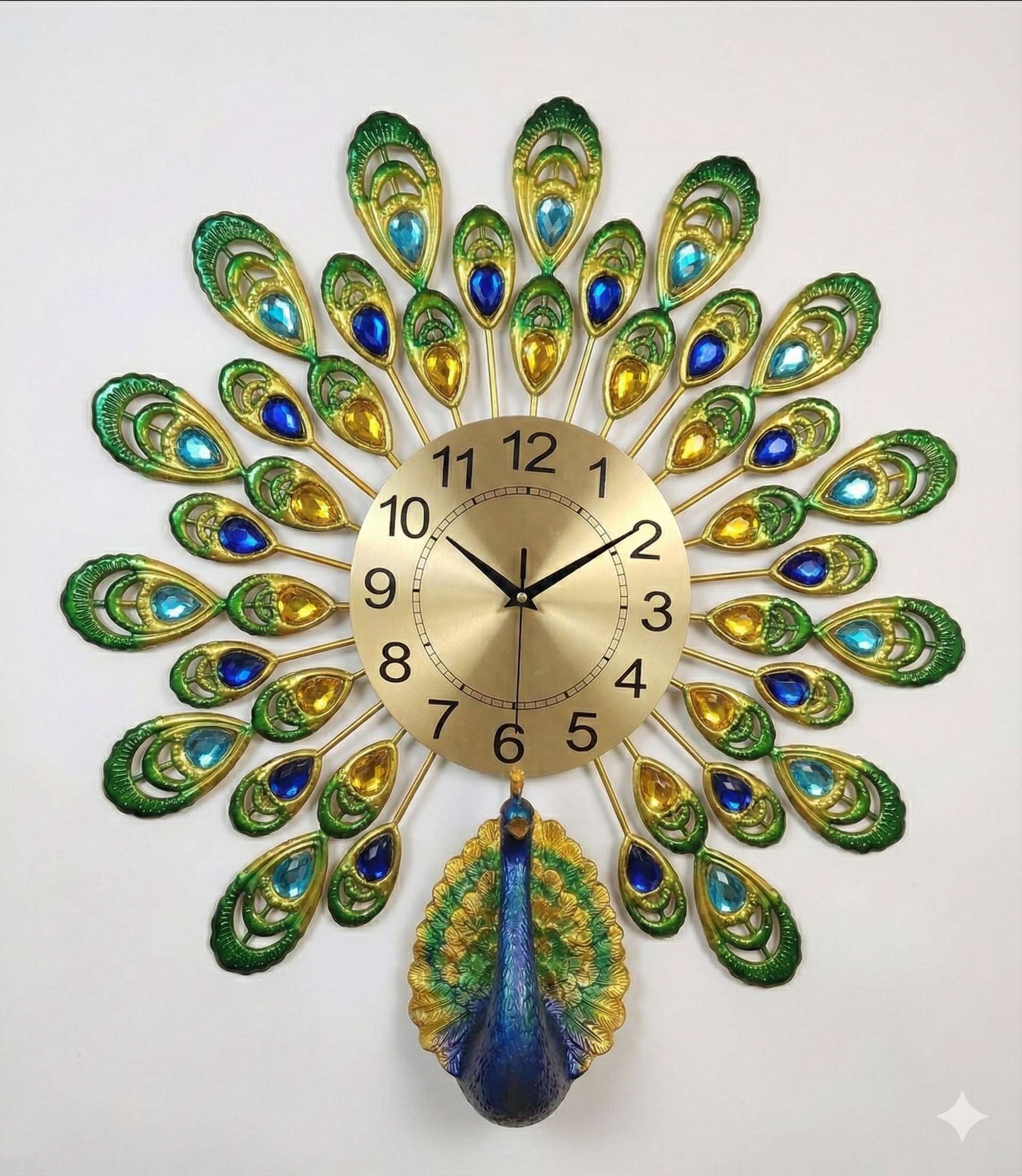 Royal Peacock Crystal Wall Clock – Large 3D Metal Art Decor for Living Room &amp; Bedroom (55cm x 55cm)