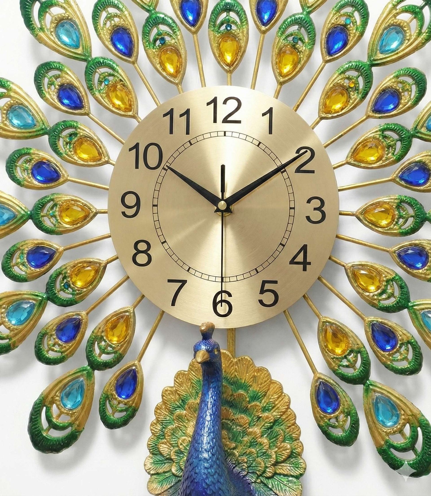 Royal Peacock Crystal Wall Clock – Large 3D Metal Art Decor for Living Room &amp; Bedroom (55cm x 55cm)