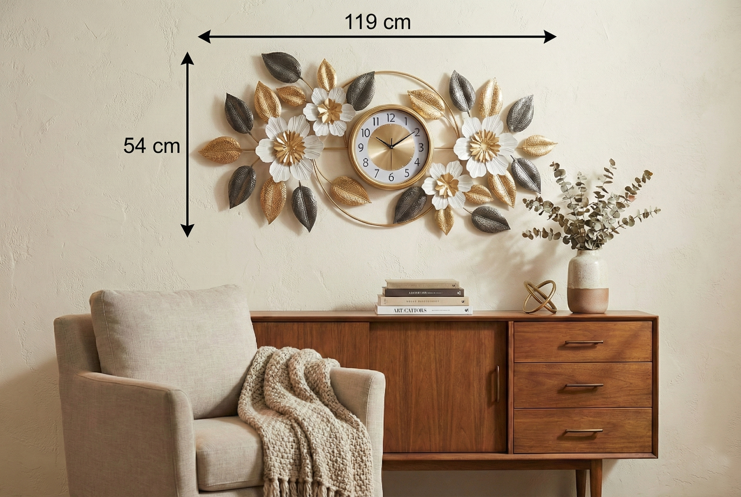 Large decorative wall clock for living room 119x54cm